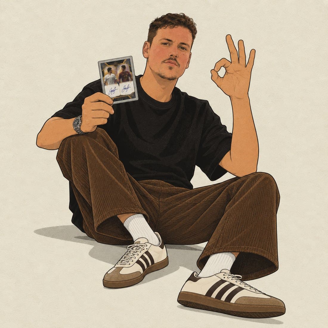 Ran Barak, founder of RB Collectables, holding a dual-autograph card
